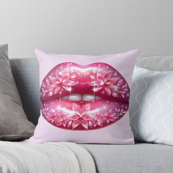 Item preview, Floral Pink Lips – Glossy Sparkling Lip Art with Flowers designed and sold by Margival.