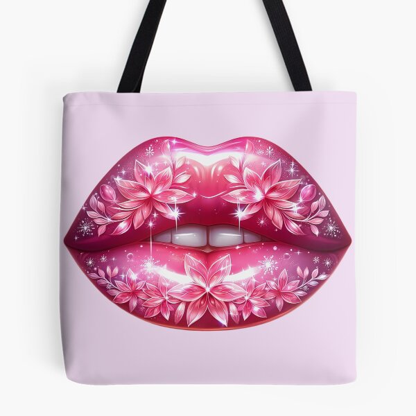 Item preview, Floral Pink Lips – Glossy Sparkling Lip Art with Flowers designed and sold by Margival.