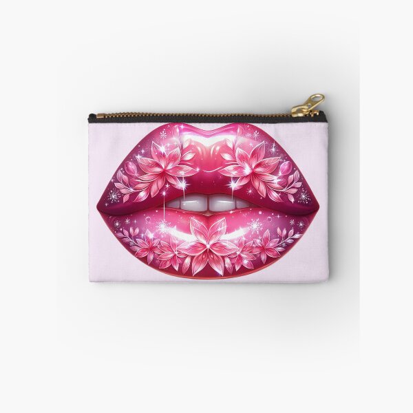 Item preview, Floral Pink Lips – Glossy Sparkling Lip Art with Flowers designed and sold by Margival.