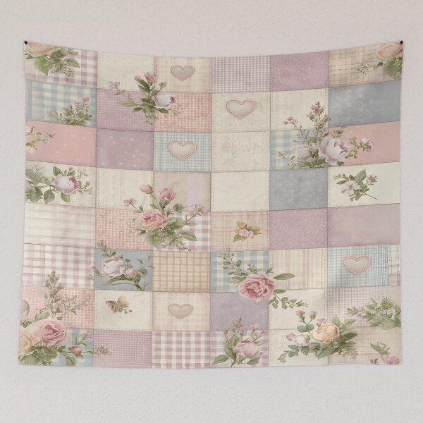 Item preview, Christian Shabby Chic Floral Patchwork – Vintage Roses Quilt inspired by a Bible verse  The joy of the Lord is my strength.” – Nehemiah 8:10 designed and sold by AmenAlways.