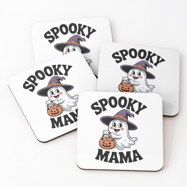 Item preview, Spooky Mama Ghost with Witch Hat and Pumpkin Bag designed and sold by JustForYouGifts.