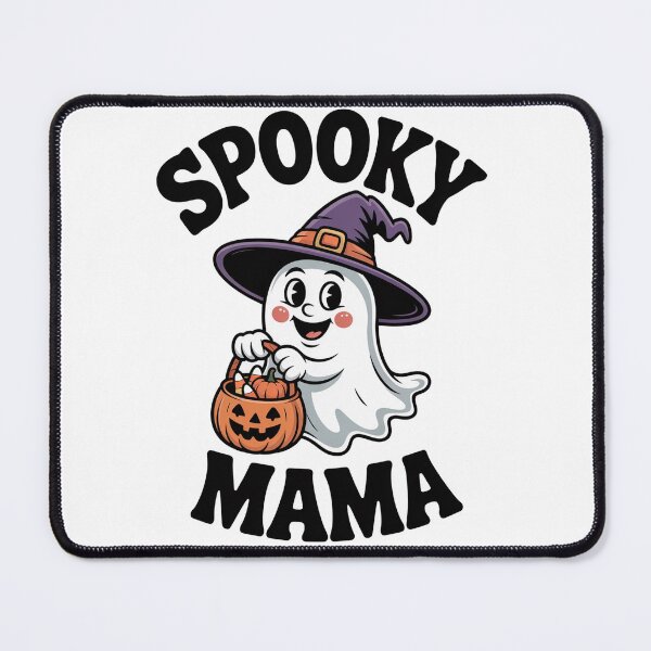 Item preview, Spooky Mama Ghost with Witch Hat and Pumpkin Bag designed and sold by JustForYouGifts.