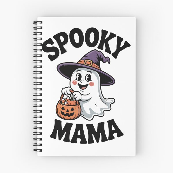 Item preview, Spooky Mama Ghost with Witch Hat and Pumpkin Bag designed and sold by JustForYouGifts.