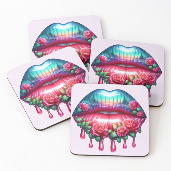 Item preview, Rose Sunset Lips – Glossy Dripping Lip Art with Roses and Nature Landscape designed and sold by Margival.