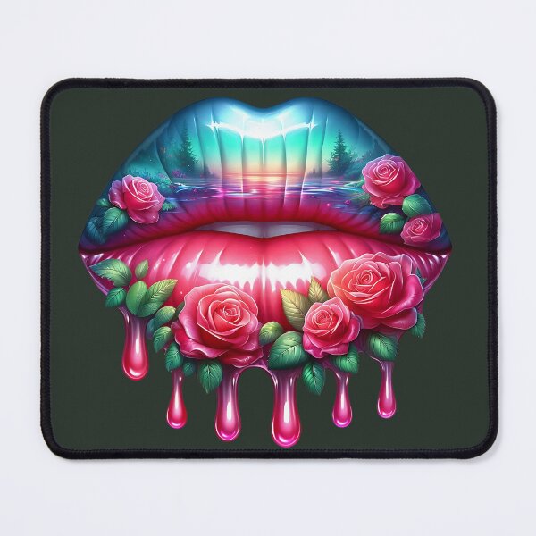 Item preview, Rose Sunset Lips – Glossy Dripping Lip Art with Roses and Nature Landscape designed and sold by Margival.