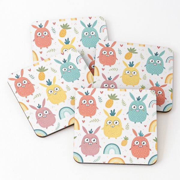 Item preview, Cheerful background, pastel colors, bunnies, pineapples, stars,  pastel background, endless background, pattern designed and sold by orthodox-icon.