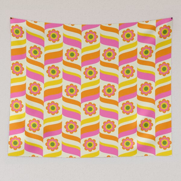 Item preview, Groovy Double Daisies Waves Funky Bright Colors Pink Orange Yellow Green designed and sold by miavaldez.