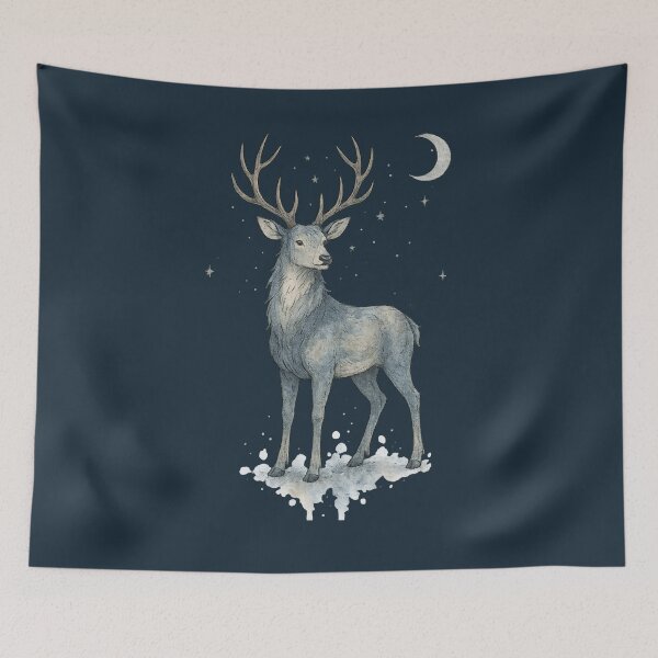 Item preview, Moonlit Deer – Mystical Watercolor Stag under Crescent Moon designed and sold by WikaKowalczyk.