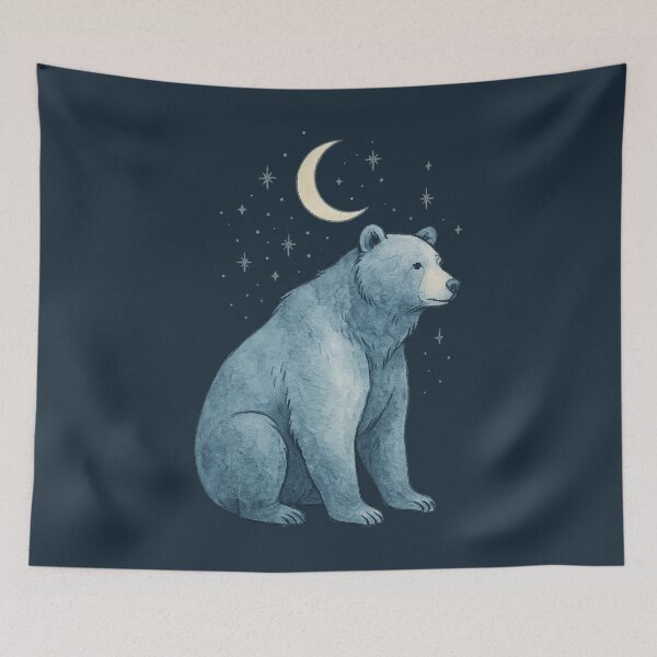Item preview, Moonlit Bear – Watercolor Forest Bear under Crescent Moon designed and sold by WikaKowalczyk.
