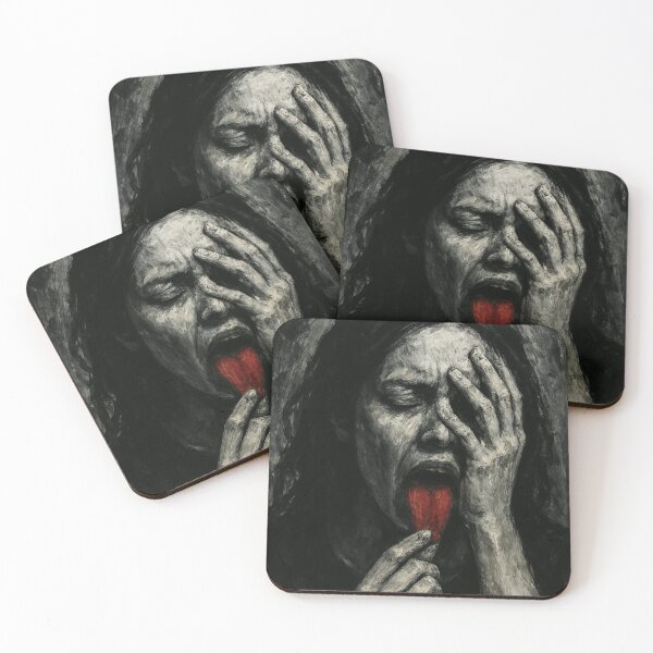 Item preview, Silent Scream – Surreal Female Portrait in Black, White & Red designed and sold by CreationbyNiki.