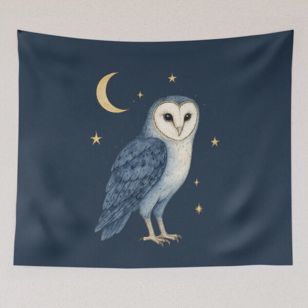 Item preview, Moonlit Owl – Watercolor Owl with Crescent Moon, Stars designed and sold by WikaKowalczyk.