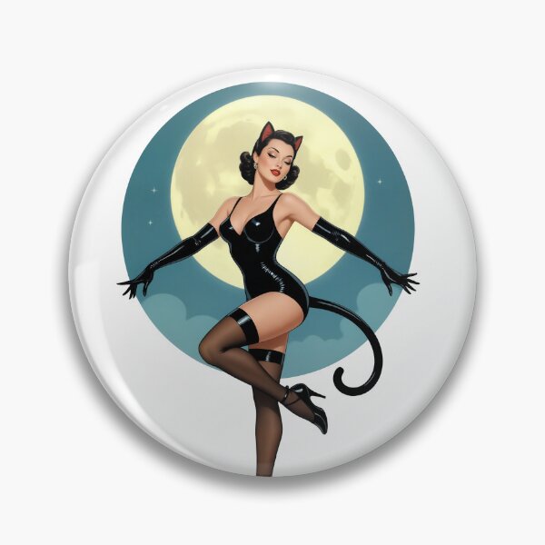 Item preview, Midnight Moon Black Cat Pin-Up – 1940s Halloween Glamour designed and sold by Lightning-Lace.