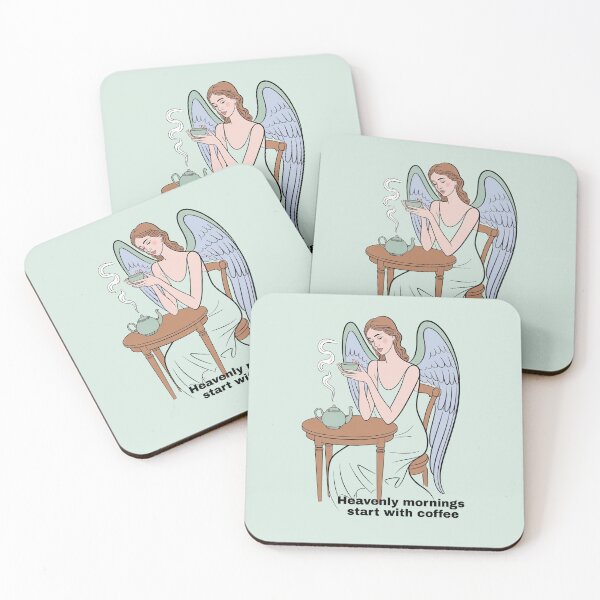 Item preview, Heavenly Mornings Start With Coffee – Angel Drinking Coffee designed and sold by WikaKowalczyk.