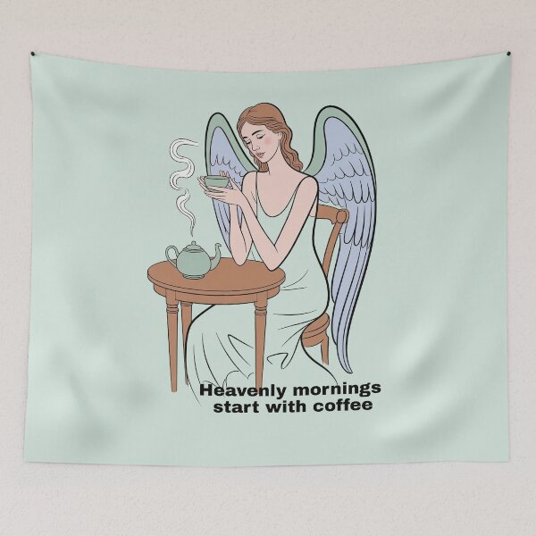Item preview, Heavenly Mornings Start With Coffee – Angel Drinking Coffee designed and sold by WikaKowalczyk.