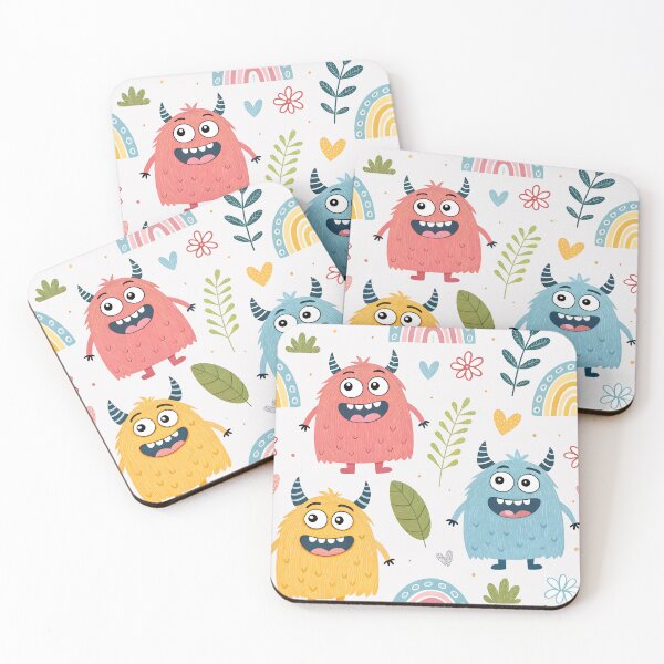 Item preview, Cheerful background, pastel colors, devils, rainbow, leaves, flowers, labubu, children's drawing,  pastel background, endless background, pattern designed and sold by orthodox-icon.