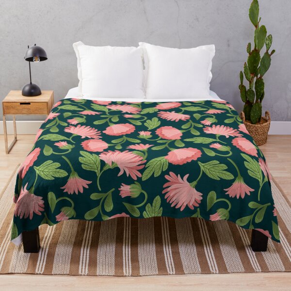 Item preview, Chrysanthemum Glow — Pink Floral Seamless Pattern on Dark Green designed and sold by NicolaZhukov.