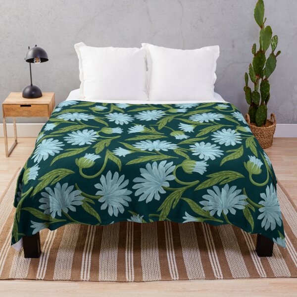 Item preview, Sky Bloom — Light Blue Floral Seamless Pattern on Dark Green designed and sold by NicolaZhukov.