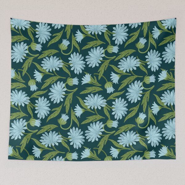 Item preview, Sky Bloom — Light Blue Floral Seamless Pattern on Dark Green designed and sold by NicolaZhukov.
