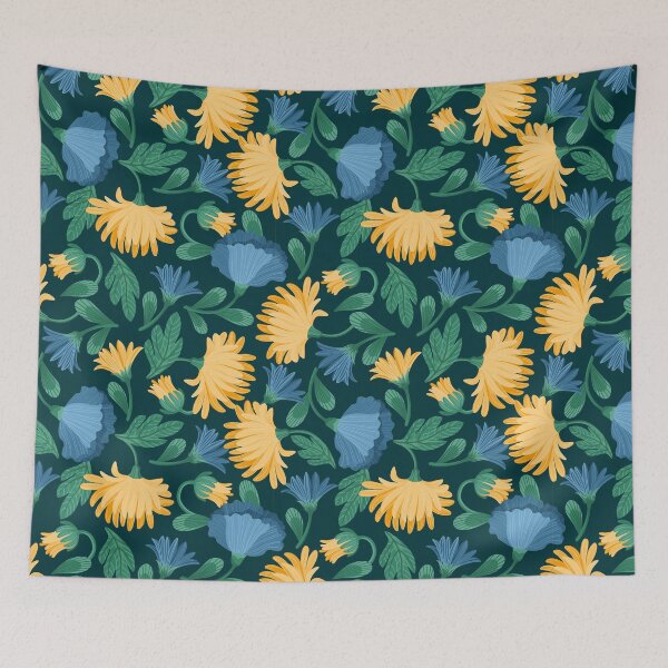 Item preview, Golden Grove — Multicolor Floral Seamless Pattern on Dark Green designed and sold by NicolaZhukov.