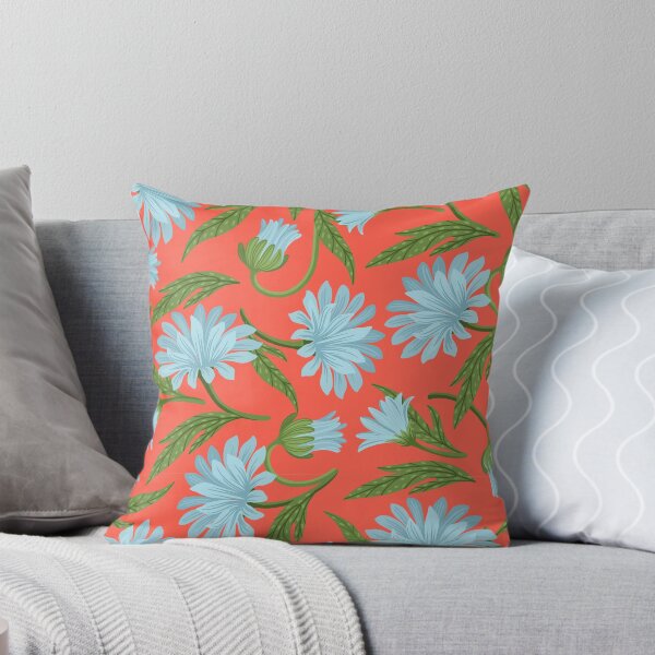 Item preview, Sunset Daisies — Light Blue Floral Seamless Pattern on Red-Orange designed and sold by NicolaZhukov.