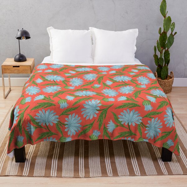 Item preview, Sunset Daisies — Light Blue Floral Seamless Pattern on Red-Orange designed and sold by NicolaZhukov.