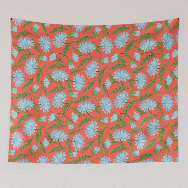 Item preview, Sunset Daisies — Light Blue Floral Seamless Pattern on Red-Orange designed and sold by NicolaZhukov.