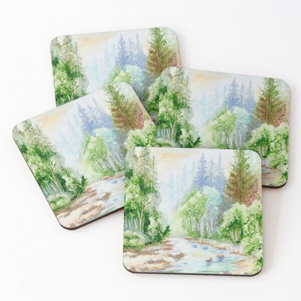 Item preview, Forest landscape with a stream watercolor designed and sold by WikaKowalczyk.