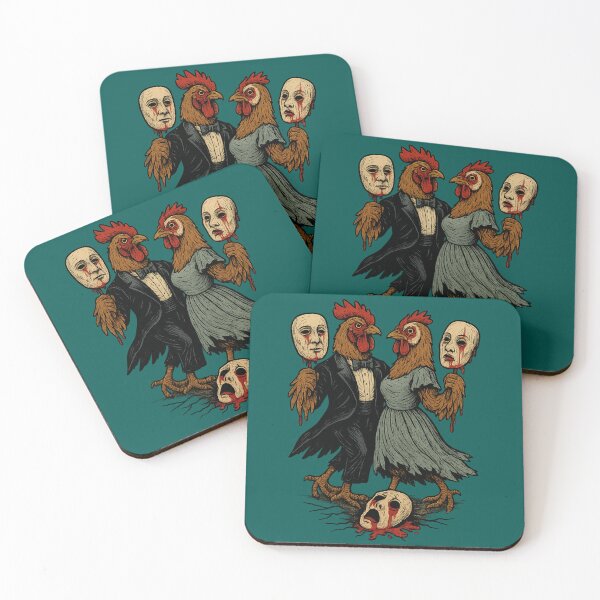 Item preview, Cryptid Cotillion – Horror Masquerade Chickens with Bloody Human Masks designed and sold by Altered Array, LLC.