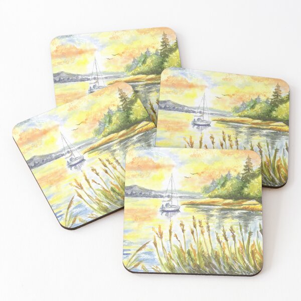 Item preview, Sunset over the watercolor lake designed and sold by WikaKowalczyk.