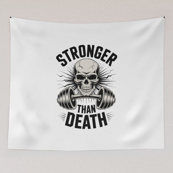 Item preview, Stronger Than Death – Skull Barbell Gym Motivation Graphic designed and sold by Enea Kelo.