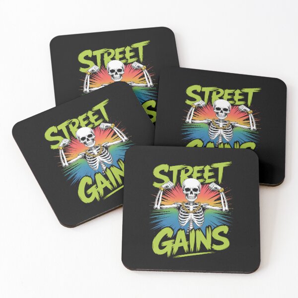 Item preview, Street Gains – Urban Skeleton Muscle Gym Art designed and sold by Enea Kelo.