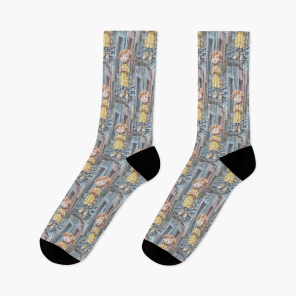 Item preview, Whimsical Boy With Orange On Cobblestone Street Art By Merch, Limited Edition designed and sold by KILEYMARGSHOP.