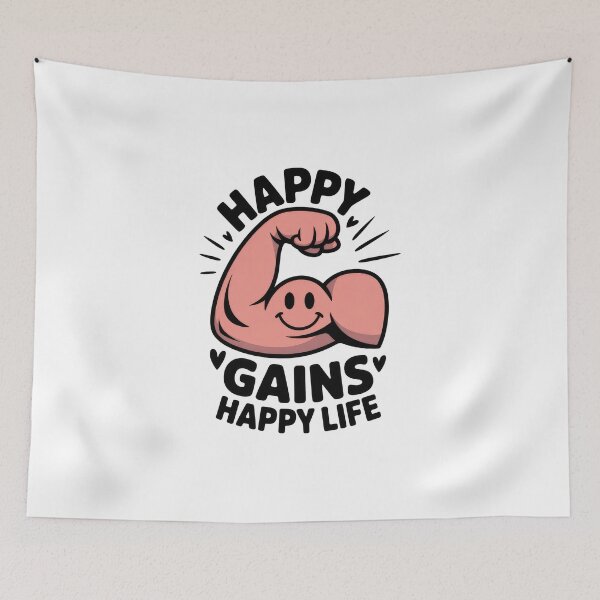 Item preview, Happy Gains Happy Life – Smiley Arm Gym Art designed and sold by Enea Kelo.