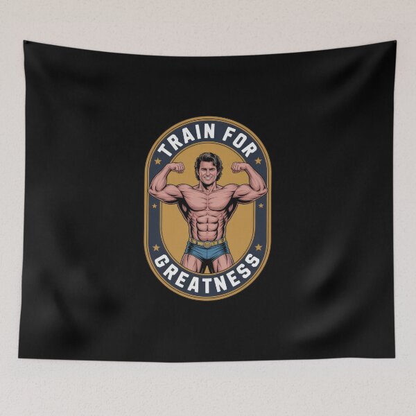 Item preview, Train For Greatness – Retro Badge Bodybuilder Motivation designed and sold by Enea Kelo.