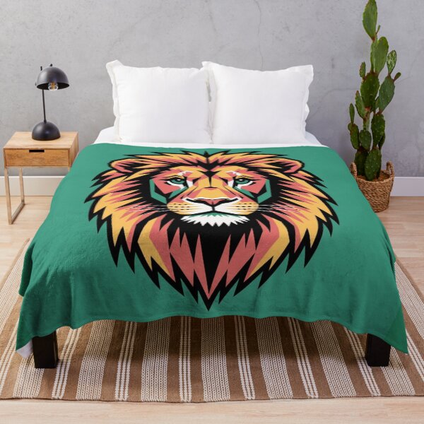 Item preview, Geometric Lion in Warm Tones on a Green Background designed and sold by bsbd-action.