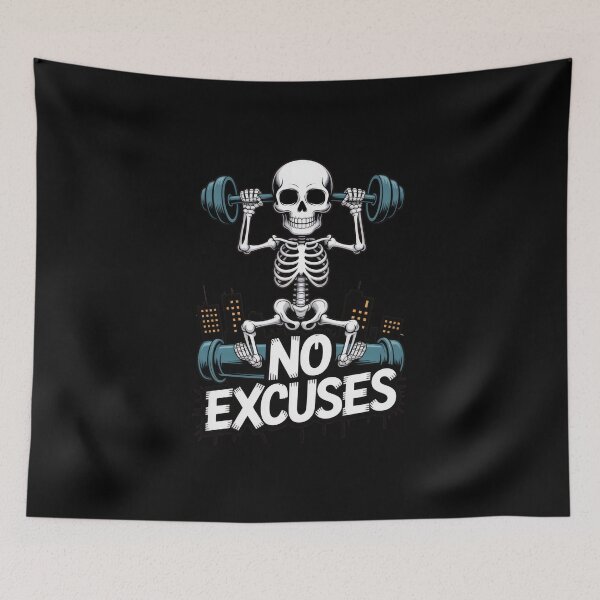 Item preview, No Excuses – Urban Skeleton Gym Motivation Art designed and sold by Enea Kelo.