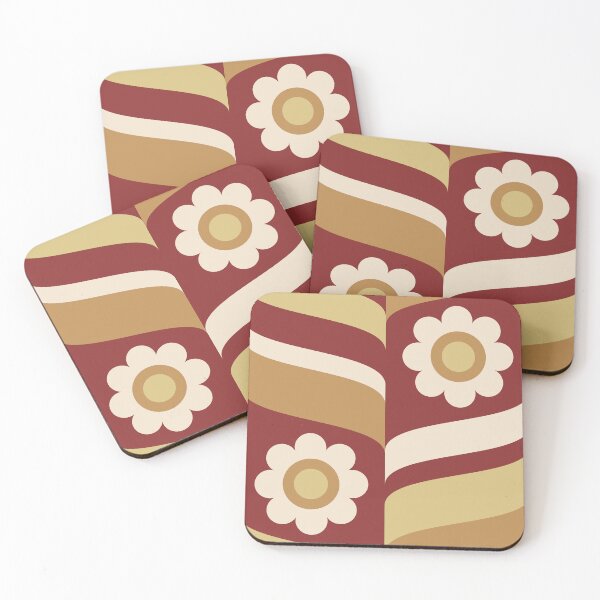 Item preview, 1970s Groovy Daisies Waves Beige Bg Vivid Auburn MaroonAutumn designed and sold by miavaldez.