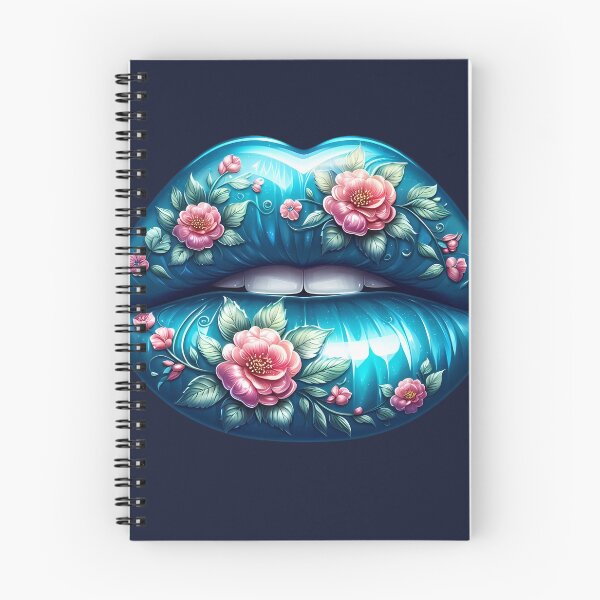 Item preview, Sky Blue Floral Lips – Glossy Lip Art with Pink Flowers designed and sold by Margival.