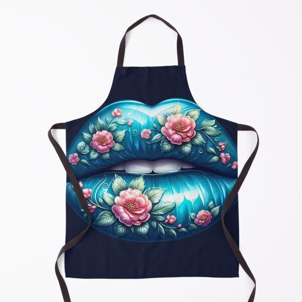 Item preview, Sky Blue Floral Lips – Glossy Lip Art with Pink Flowers designed and sold by Margival.