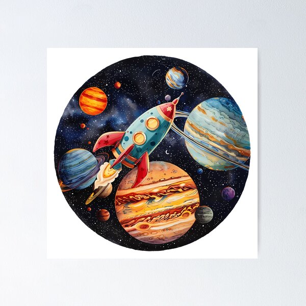 Item preview, Colorful Rocket in Outer Space – Planet Galaxy Adventure designed and sold by DesignArtist.ia.