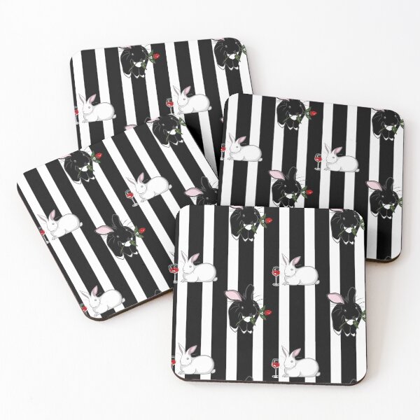 Item preview, Cute black and white rabbits on striped background  designed and sold by dreamseller88.