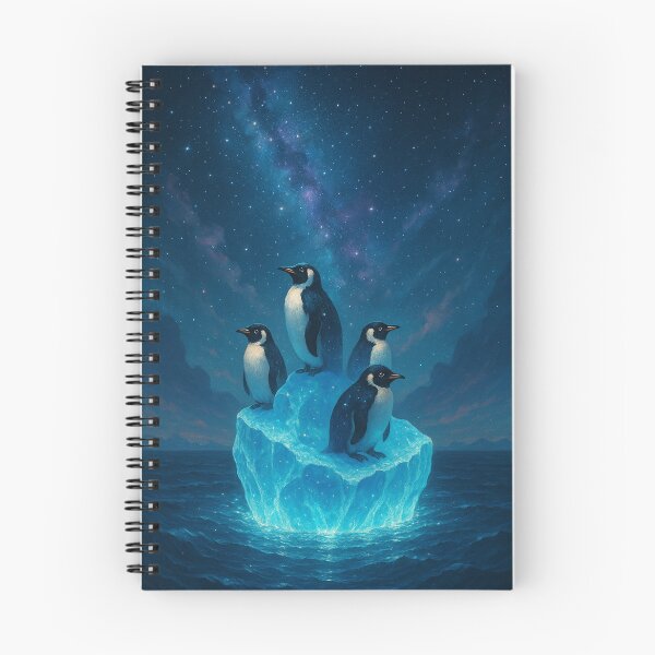 Aperçu de l'œuvre Pingouins flottant sur un iceberg céleste créée et vendue par MindprintStudio.
