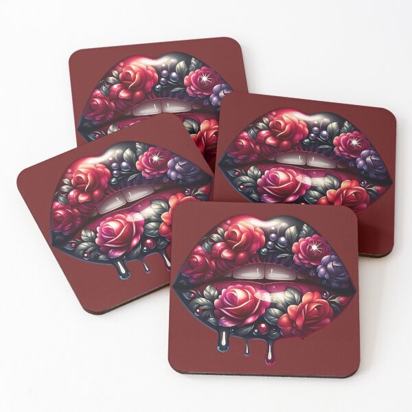 Item preview, Romantic Floral Lips – Glossy Lip Art with Roses and Dark Elegance designed and sold by Margival.