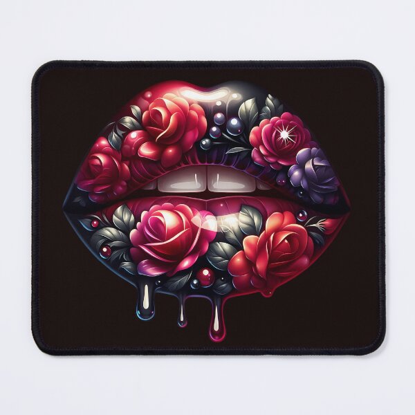 Item preview, Romantic Floral Lips – Glossy Lip Art with Roses and Dark Elegance designed and sold by Margival.