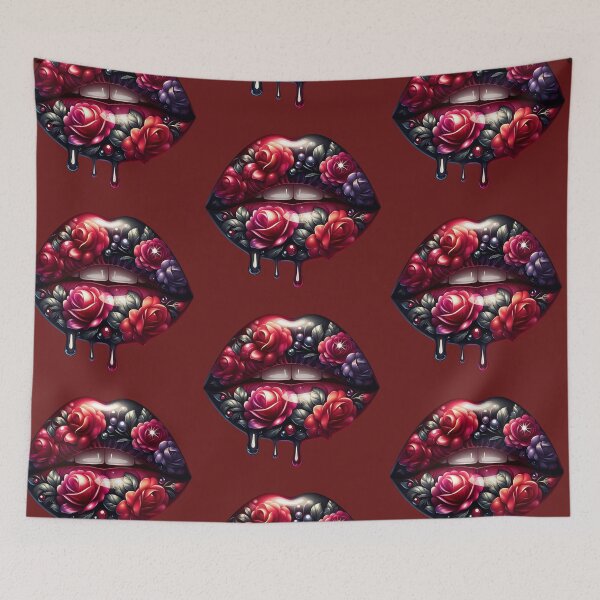 Item preview, Romantic Floral Lips – Glossy Lip Art with Roses and Dark Elegance designed and sold by Margival.