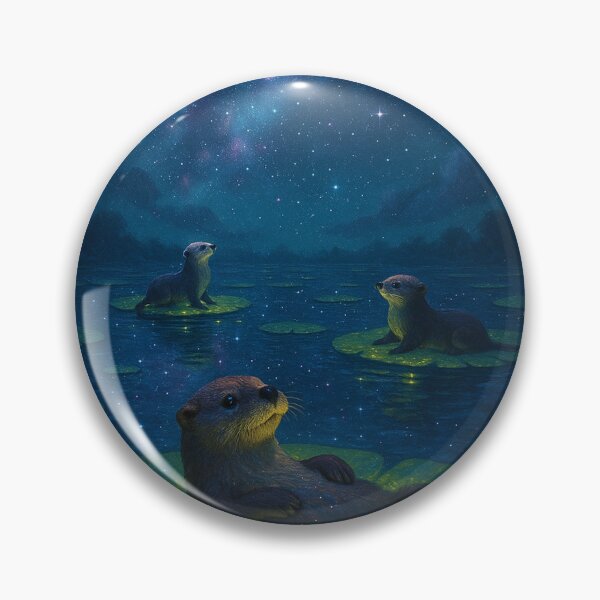 Artikelvorschau, Otter schwimmen auf Seerosenblättern in einem sternenklaren Teich entworfen und verkauft von MindprintStudio.