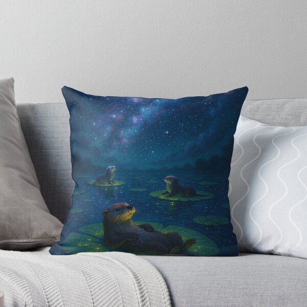 Artikelvorschau, Otter schwimmen auf Seerosenblättern in einem sternenklaren Teich entworfen und verkauft von MindprintStudio.