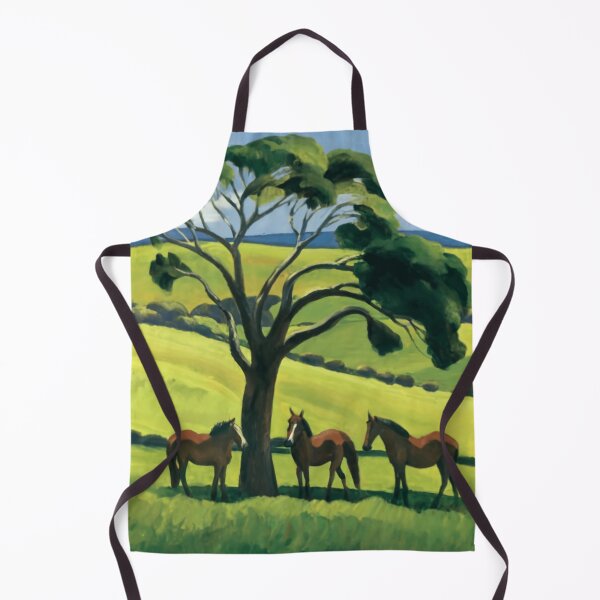 Item preview, Three Horses Under the Tree — Pastoral Countryside Landscape in Hopper-Inspired Style designed and sold by Loving Nature Gifts.