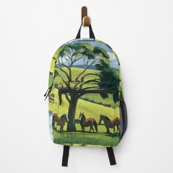 Item preview, Three Horses Under the Tree — Pastoral Countryside Landscape in Hopper-Inspired Style designed and sold by Loving Nature Gifts.
