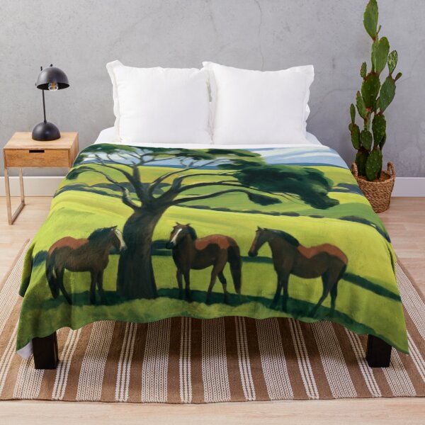 Item preview, Three Horses Under the Tree — Pastoral Countryside Landscape in Hopper-Inspired Style designed and sold by Loving Nature Gifts.